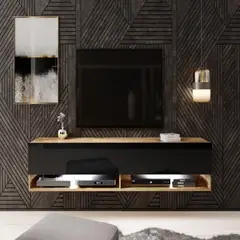 TU MESITA - Mesa de TV Flotante Raquel color MarrónNegro 2 puertas