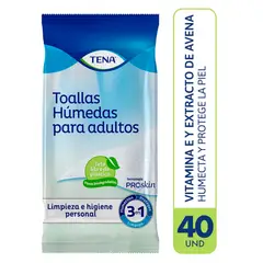TENA - Toallas húmedas para adultos 3 en 1 paquete 40 und