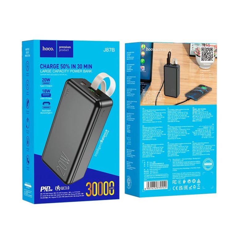 Cargador Portatil Power Bank 30000mAh Carga Rápida 20W J87B