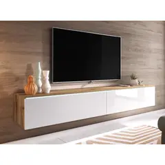 TU MESITA - Mesa de TV clásica Flotante Odry color BlancoMarrón 2 puertas