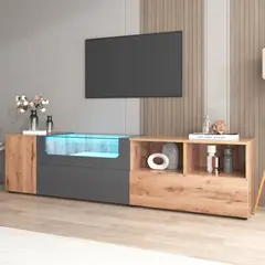 TU MESITA - Mesa de TV larga LED Tommy 3 puertas color RobleGris Oscuro