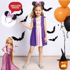 GENERICO - VESTIDO PARA NIÑA DE HALLOWEEN - MODELO RAPUNZEL VESTIDO + VINCHA