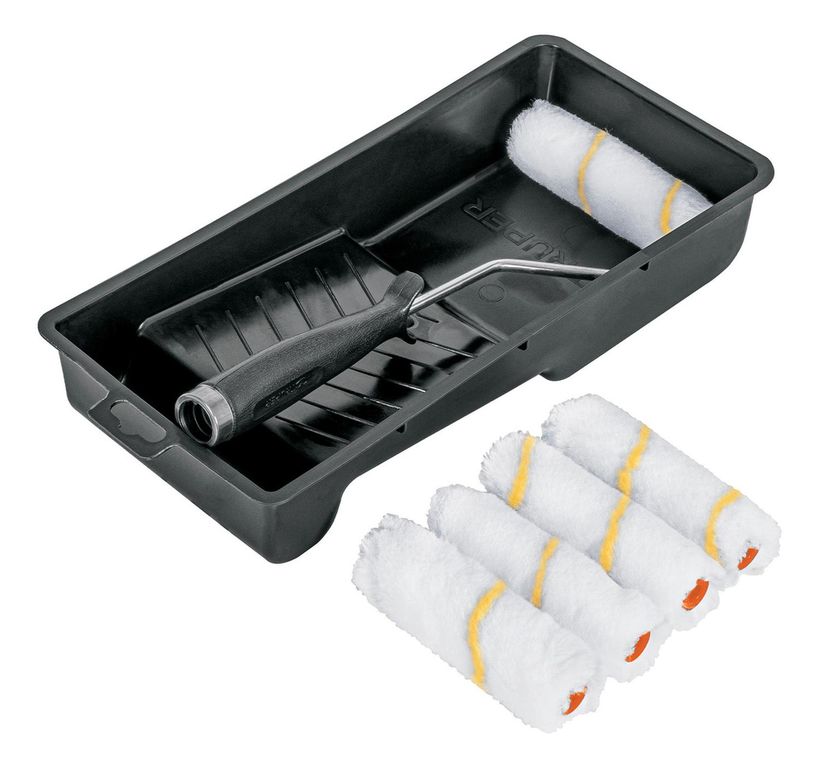 Kit para pintor + 5 rodillos de 4" + bandeja y maneral