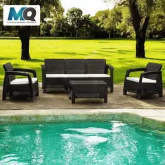 QRUBBER - Juego De Terraza Estilo Ferrara 4 Puestos Modelo Confort Color Café Oscuro - MQ