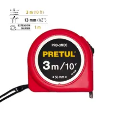 PRETUL - Wincha Cinta Métrica 3 metros Rojo