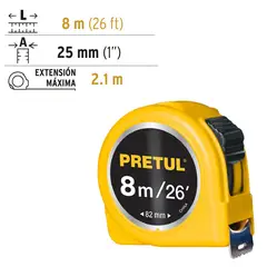 PRETUL - Wincha Cinta Métrica 8 metros Amarillo