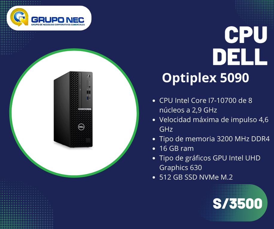 Cpu Core I7-10700 Optiplex 5090 Sff, 16 Ram, 512 Ssd