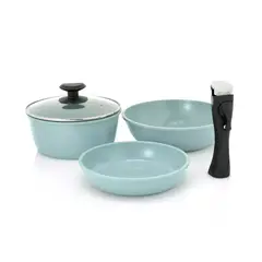 QUALITY PRODUCTS - Set de Ollas y Sartenes con Mango Removible - Jade Smart