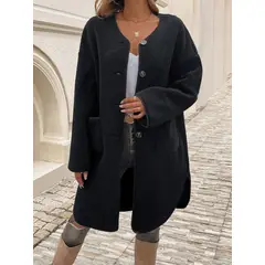 DANWEILE - Cortavientos largo y cálido de otoño e invierno para mujer - Negro