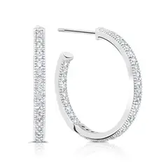 CRISLU - Aretes de Argolla pequeños con punta abierta y pavé 0.85 CT