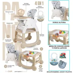 CAM - Silla de comer para bebe CARPETA PANDA BEIGE 4 en 1