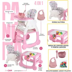CAM - Silla de comer para bebé CARPETA PANDA ROSADO 4 en 1