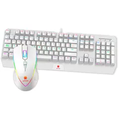 ANTRYX - Kit Teclado Mecánico y Mouse GC-5100 Blanco USB Switch Azul