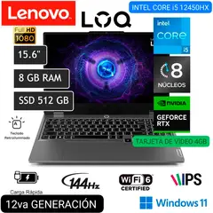 LENOVO - LAPTOP GAMER LOQ 3i 15IAX9 83GS004LLM i5 12°GEN 15.6" FHD IPS 144Hz 8GB 512 SSD RTX2050 4GB W11