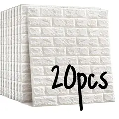 OEM - Papel Tapiz Autoadhesivo Decoración 3D Ladrillo Blanco 20 Pcs