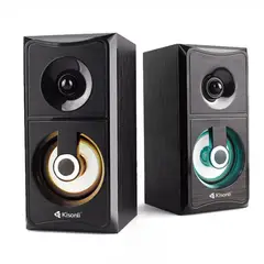 KISONLI - Parlante Stereo LED 2.0 - caja de MADERA - PC Laptop Tablet Cel MP4