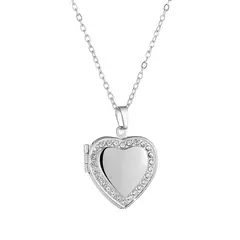 GENERICO - Collar Relicario Corazón Brillante de Acero Inoxidable