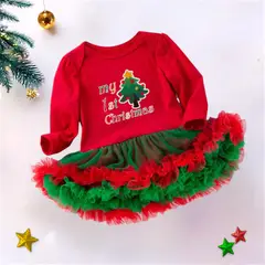 GENERICO - VESTIDO DE BEBÉ MODELO NAVIDEÑO - 4 PIEZAS