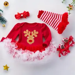 GENERICO - VESTIDO PARA BEBÉ DE NAVIDAD - SET DE 4 PIEZAS
