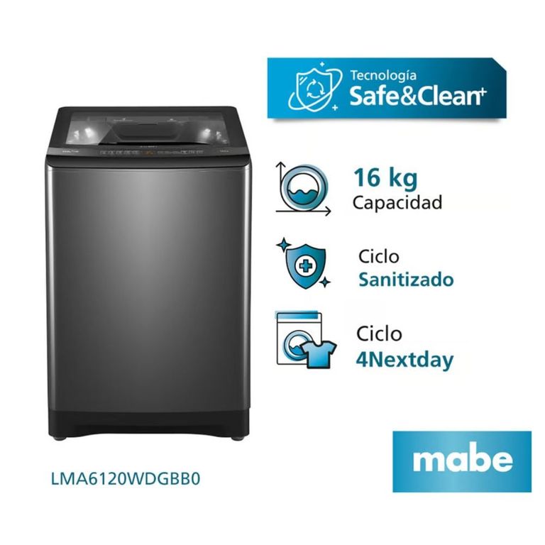 LAVADORA 16 KG CARGA SUPERIOR AUTOMÁTICA SAFE&CLEAN LMA6120WDGBB0 DIAMOND GRAY