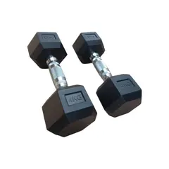 WINNER - Par Mancuernas Pesas Cromadas Hexagonales De Caucho 4 Kg