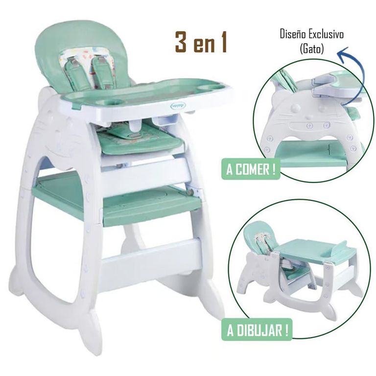 Silla de Comer Gato 3 en 1 Verde