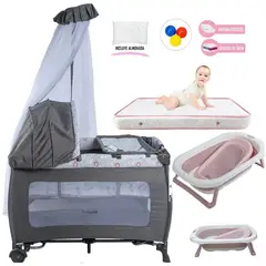 EBABY - Cuna Corral Mecedora SALLY 716 + Colchón de 4" + Tina