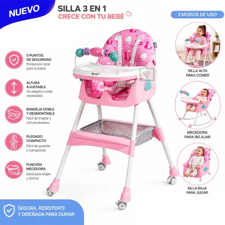 Silla de Comer Asiento Reclinable DALI Rosado