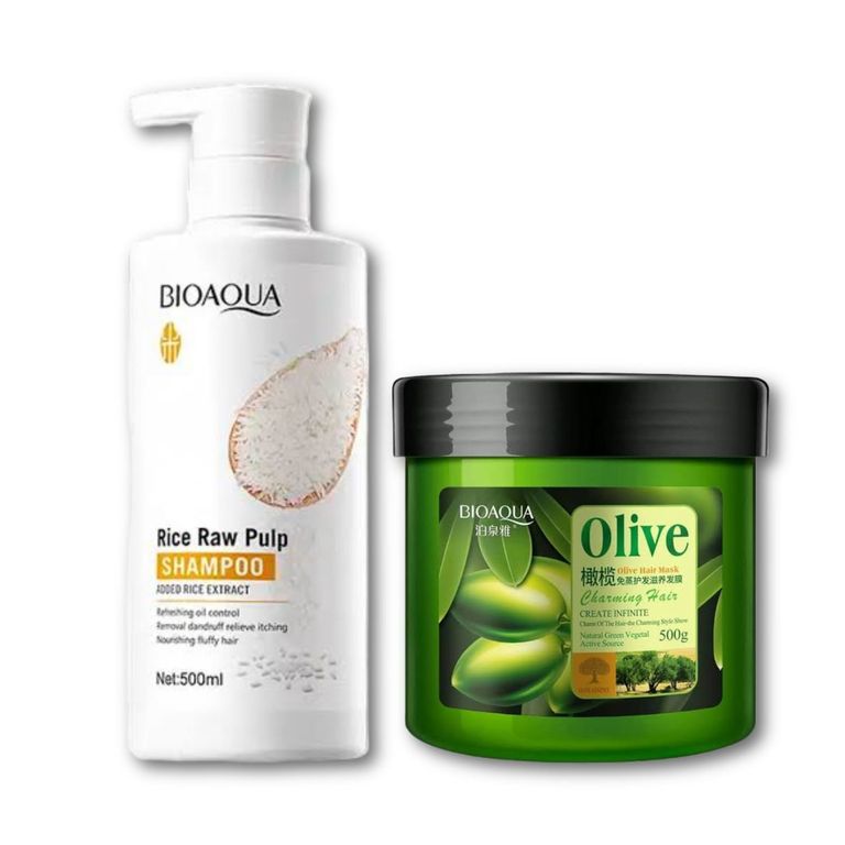 PACK SHAMPOO DE ARROZ Y MASCARILLA HIDRATANTE DE CABELLO OLIVO