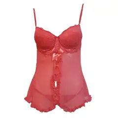 GENERICO - Babydoll Berry con encaje más tanga regulable