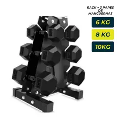 XTREME SPORT - Combo de Mancuernas Pesas Hexagonales + Soporte Rack