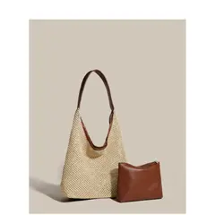 DANWEILE - Bolso de mano de paja vintage para mujer - Marrón