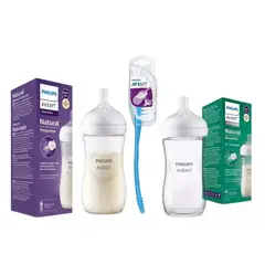 AVENT - Pack Biberones Vidrio 240ml Plastico 330ml Y Escobilla