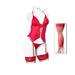 GENERICO - Conjunto Bustier con Portaligas tanga y medias de regalo_.