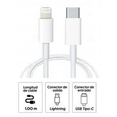 GENERICO - Cable Cargador Usb-C a Lightning 1m compatible Iphone Ipad