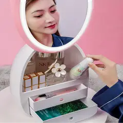 GENERICO - ORGANIZADOR DE ESCRITORIO CON LUZ LED ORGANIZADOR DE MAQUILLAJE CON ESPEJO