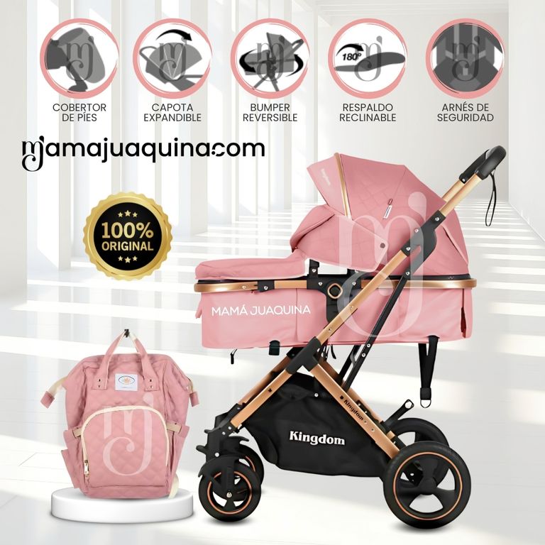 Coche Moisés Travel System «BARBARA» con Pañalera Pink