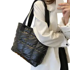 GENERICO - Bolso Tote Bag Negro Hombro Mano Puffer Shopper Mujer Navidad Genieka