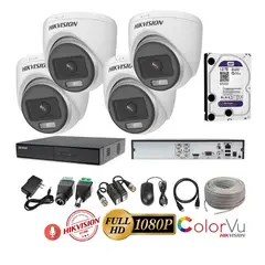 HIKVISION - Kit 4 Cámaras Seguridad Domo FULLHD Color VU con AUDIO + 1TB + Cable