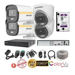 HIKVISION - Kit 4 Cámaras Seguridad FULLHD Color VU con AUDIO + 4TB + Cable