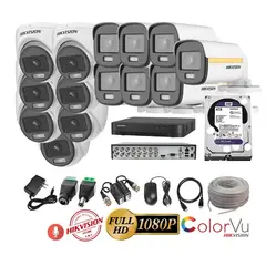 HIKVISION - Kit 14 Cámaras Seguridad FULLHD Color VU con AUDIO + 4TB + Cable