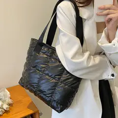 GENERICO - Bolso Hombro Mano Tote Bag Negro Puffer Shopper Mujer Viaje Genieka