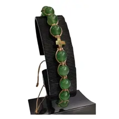 GENERICO - Pulsera Piedra Jade dije cruz dorado