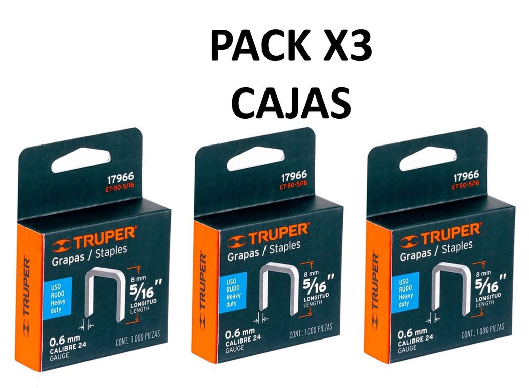 PACK DE 3 CAJAS C/ 1000 GRAPAS 5/16"CORONA 10.7 MM ET-50,