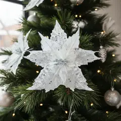 BUYPAL - Pack de 12 Flores Navideñas Escarchadas Plateado