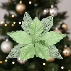 BUYPAL - Pack de 12 Flores Navideñas Escarchadas Verde