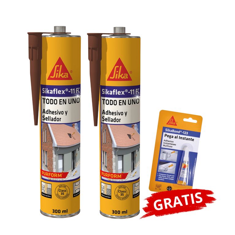 Pack2 Adhesivo y Sellante Sikaflex-11 FC Purform Marrón x300 ml Gratis Sikabond 123