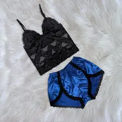 GENERICO - Pijama Conjunto Mujer Short de Satin y Bralette de Encaje