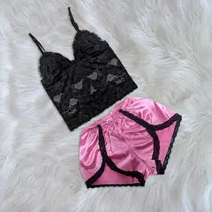 GENERICO - Pijama Conjunto Mujer Short de Satin y Bralette de Encaje