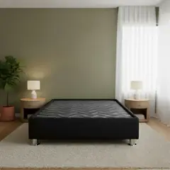 MUEBLES MACRUMO - Box Tarima Premium reforzado y acolchado King con encaje - Cuero Negro